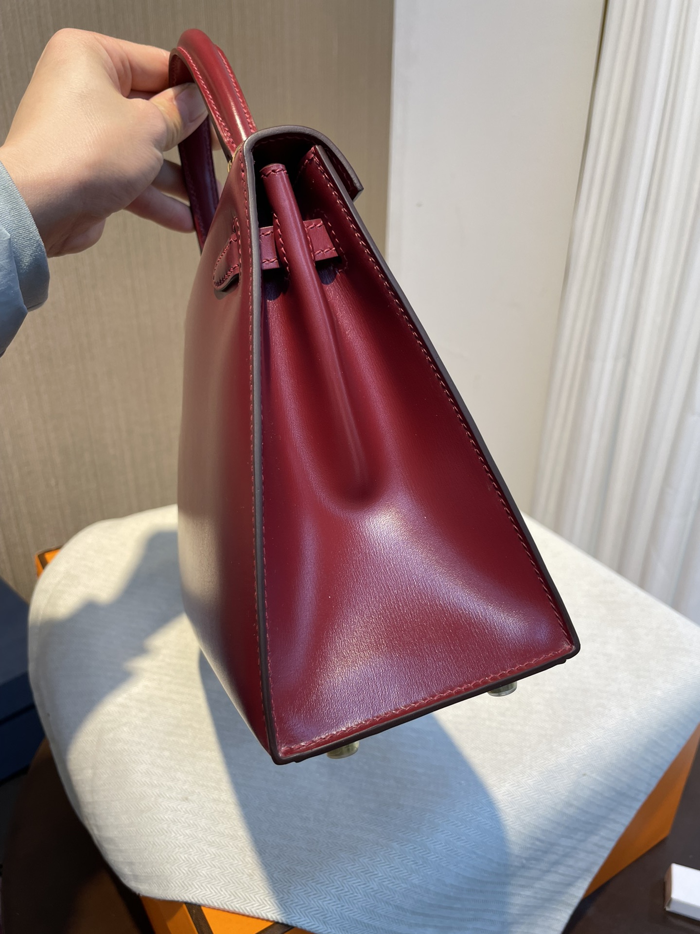 Hermes Kelly 28cm Handbag Shoulder Bag in Bordeaux Box Leather